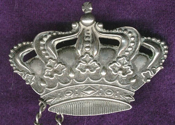 Crown & Sword STERLING SILVER Swag Brooch Pin 193… - image 3