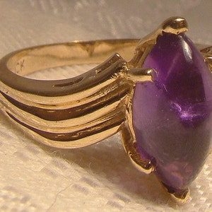 10K AMETHYST Marquise Cabochon RING 1970s Size 6 - Etsy