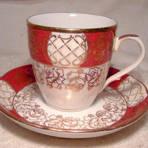 Ebenthal Germany 5027 Red White & Gold Demi-tasse Cup and Saucer 1950s