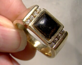Anillo de oro amarillo de 14 quilates para hombre, con diamantes y madera, hecho a medida, 16,3 gramos, talla 12