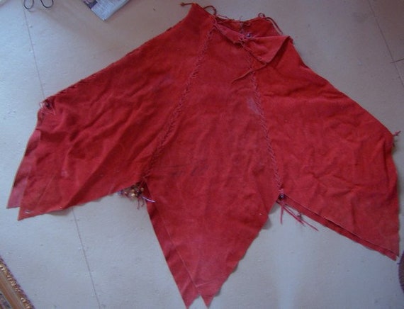 Red Suede 1960s Hippie Skirt Dress - image 10