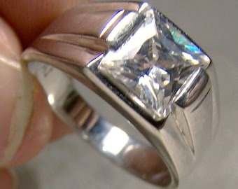 Sterling Silver Cubic Zirconia Square Cut Ring - Size 9-1/4