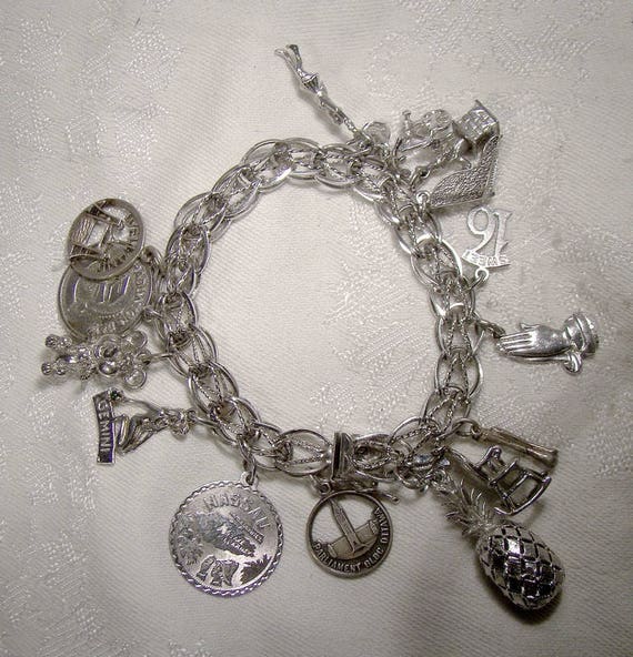Double Link With Twist Sterling Silver Charm Bracelet With 15
