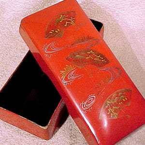 19th Century Japanese Red and Gold Lacquer Box with Gold Decoration
