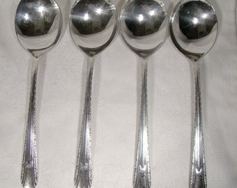 4 cucharas para sopa crema o gumbo Rogers International Regent plateadas de 7-1/8" con tazón redondo