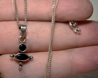 Sterling Silver and Black Onyx Pendant on Chain Necklace 1980s-1990s