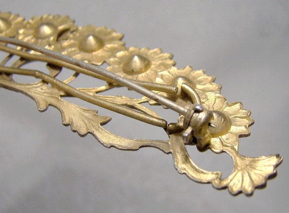 Antique Gilt Brass Art Nouveau DAISIES RHINESTONE… - image 4