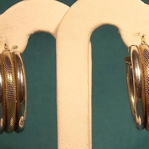 STERLING Silver and 10K Yellow Gold Hoop Earrings Round Pierced