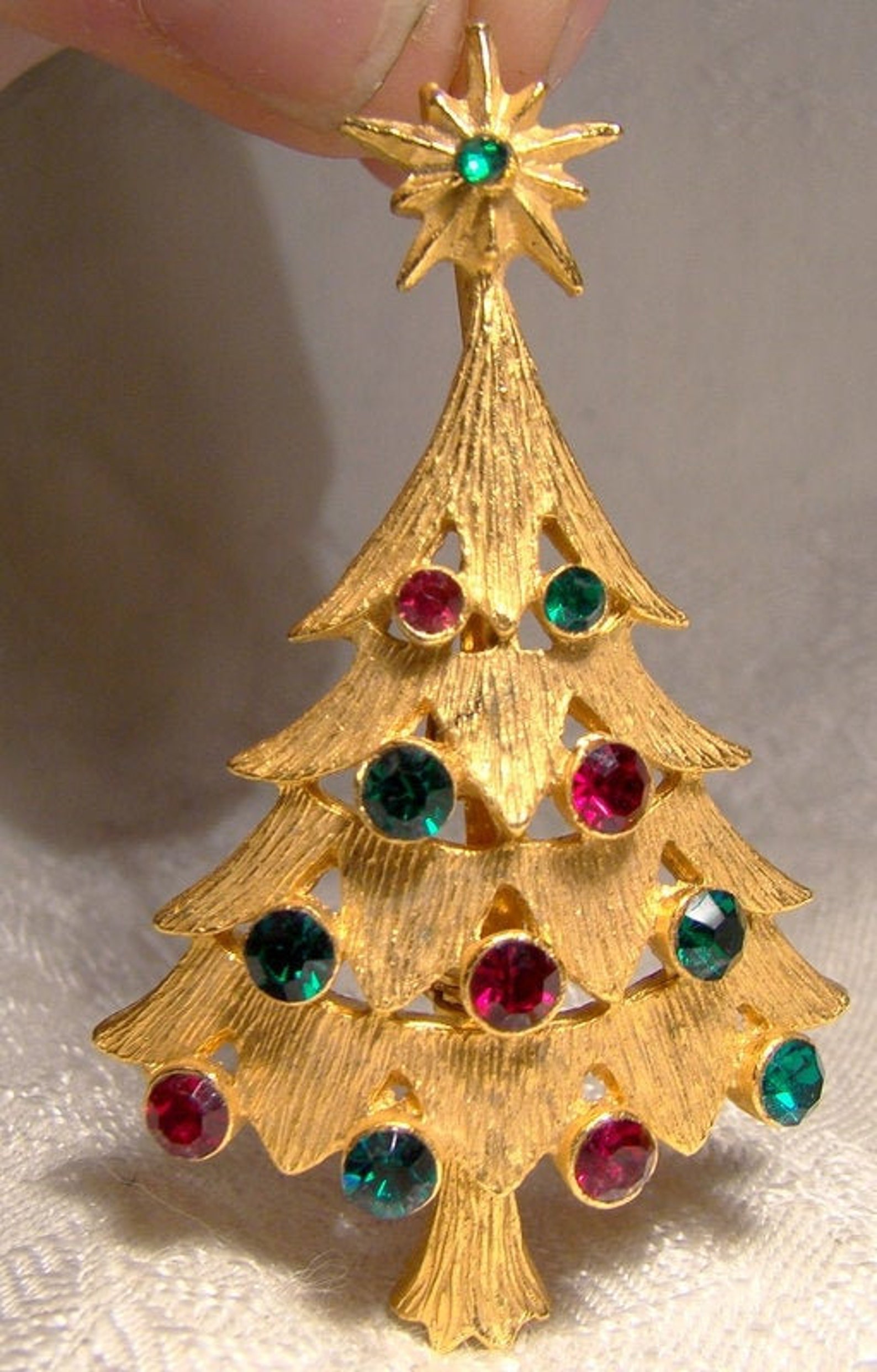 Coro Gold Plated Rhinestones Christmas Tree Pin Brooch | Etsy