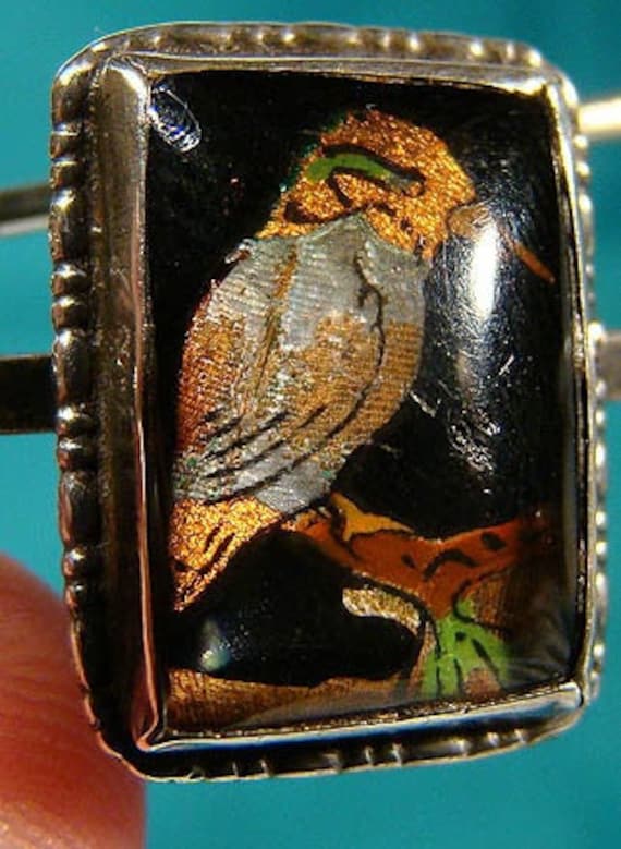 Sterling Silver English Painted Bird Brooch with F