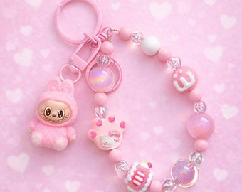 Pulsera llavero con cuentas de monstruo kawaii / Charm para bolso en tonos pastel