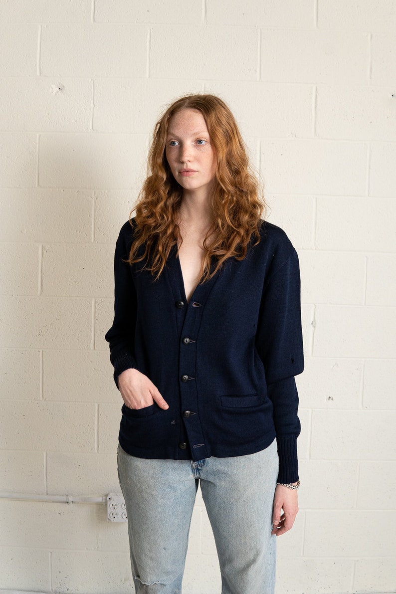 vintage 50s superknit navy wool cardigan image 2