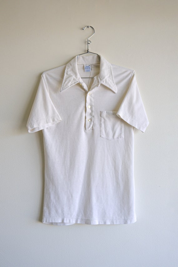 vintage 70s white lightweight pique polo