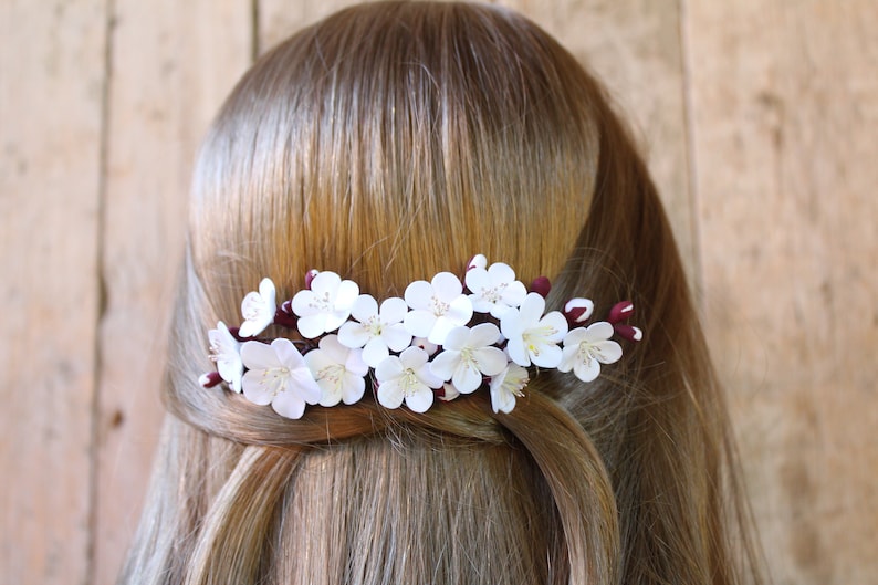 Apricot flowers. Hair comb polymer clay flowers. flower hair bride. afbeelding 1