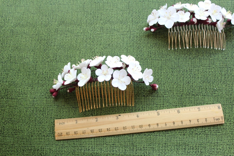 Apricot flowers. Hair comb polymer clay flowers. flower hair bride. A golden comb