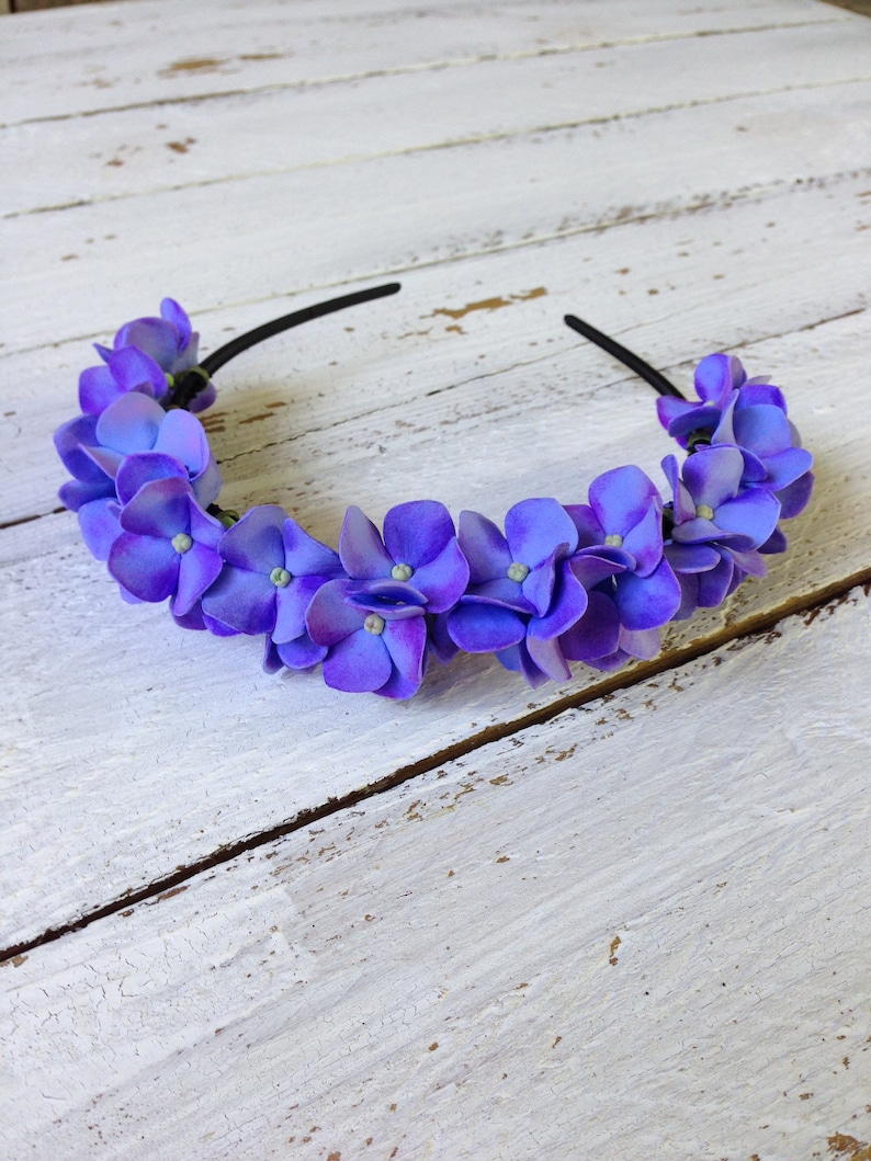purple hydrangea crown Lilac Hair aliceband polymer clay flower.