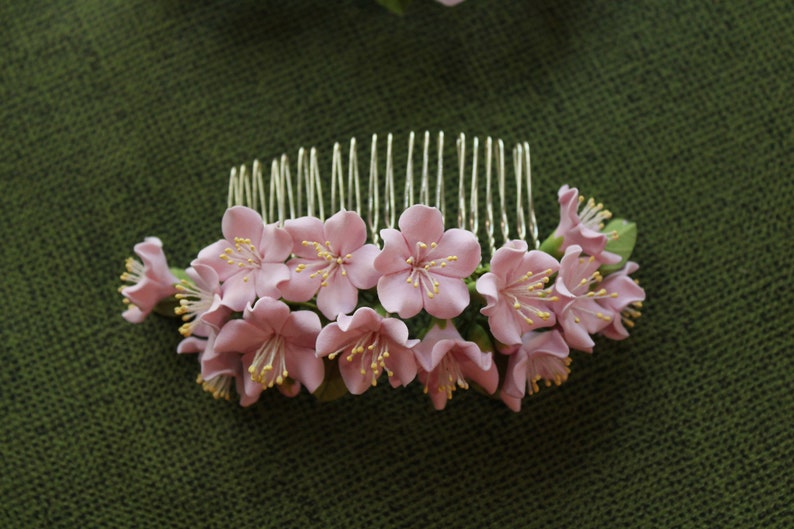 Roseate Cherry Blossom Hair Comb Polymer Clay Flowers Flower Etsy