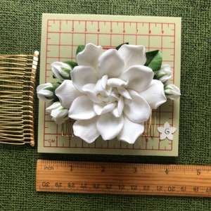 Very light ivory gardenia. flower for hair Hair comb,polymer clay flowers. image 9
