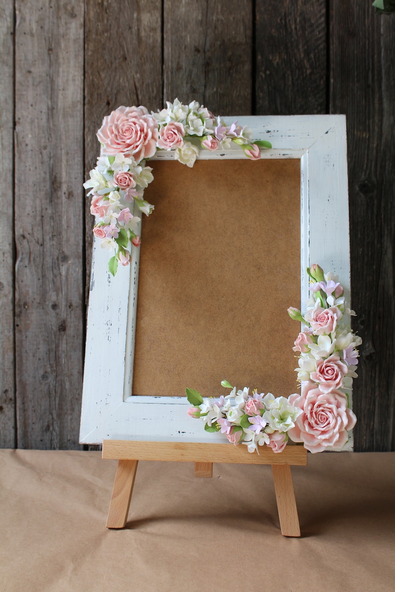 Wedding frame for wedding photo. Polymer clay flower. Etsy
