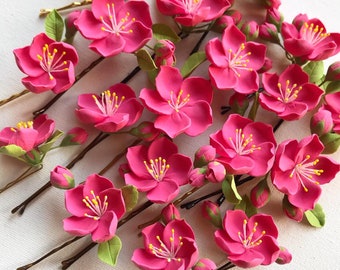 Hair Bobby Pins: Chaenomeles Japonica Flowers, Set of 2