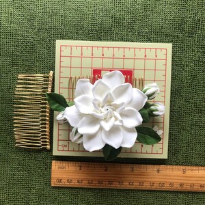 Very light ivory gardenia. flower for hair Hair comb,polymer clay flowers. image 7