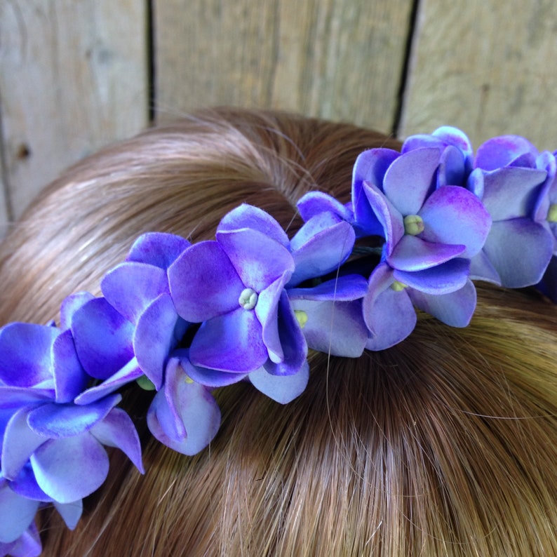purple hydrangea crown Lilac Hair aliceband polymer clay flower.