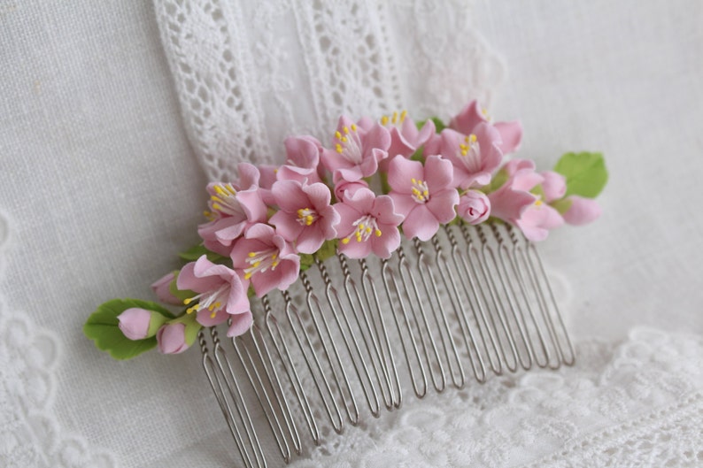 Roseate Cherry Blossom Hair Comb Polymer Clay Flowers Flower Etsy