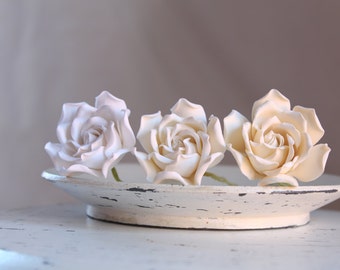 Gardenia flower pin. White, light ivory or ivory color Gardenia hairstyles for brides , bridesmaids. Set of three flowers