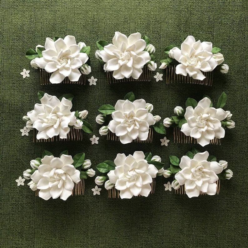 Very light ivory gardenia. flower for hair Hair comb,polymer clay flowers. image 2