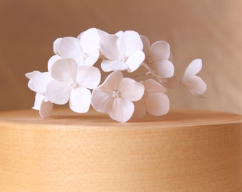 White ,light ivory, ivory hydrangea. Hair bobby pin  clay flowers. Set of 8