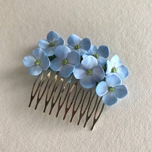 Light Blue Hydrangea Hair Comb:  Clay Flower, Bridal Floral Hairstyle