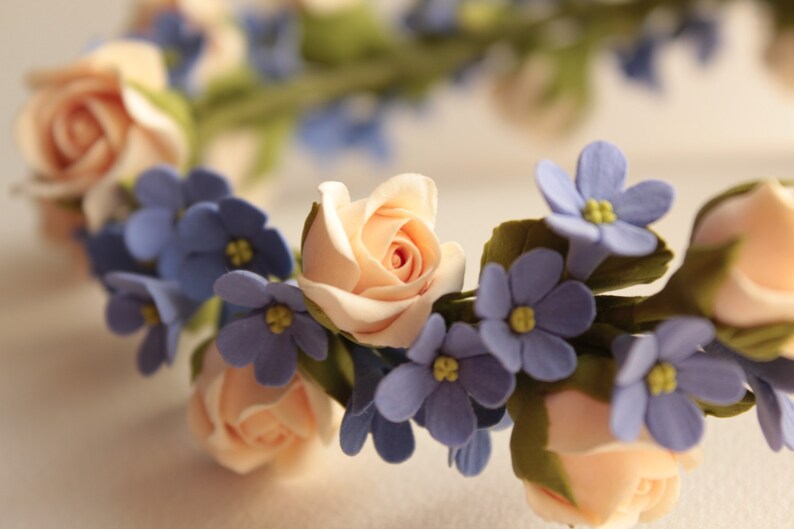 Flowers crown Hair wreath Polymer clay flowers Wedding Etsy