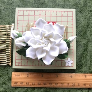 Very light ivory gardenia. flower for hair Hair comb,polymer clay flowers. image 5
