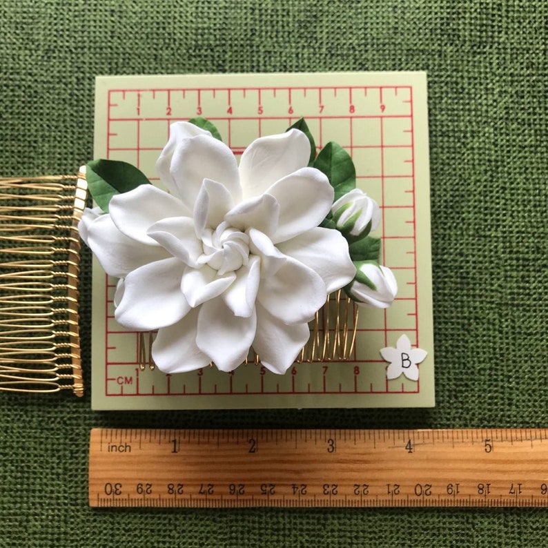 Very light ivory gardenia. flower for hair Hair comb,polymer clay flowers. image 4