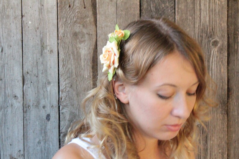 Hair Clip Polymer Clay Flower. Cream Rose With Three Buds. Etsy