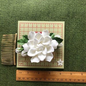 Very light ivory gardenia. flower for hair Hair comb,polymer clay flowers. image 10