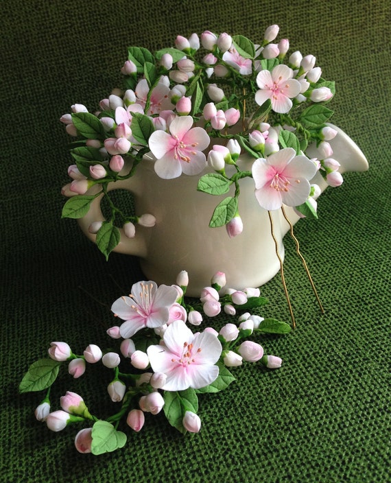 Fleurs Blanches De Cerisier Roses U Pin Polymer Clay Fleurs Pour Les Cheveux