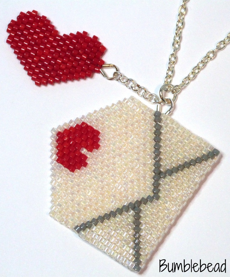 TUTORIAL: Message From the Heart Beadweaving Heart Envelope Pendant or Charm Tutorial Seed Bead Pattern image 2