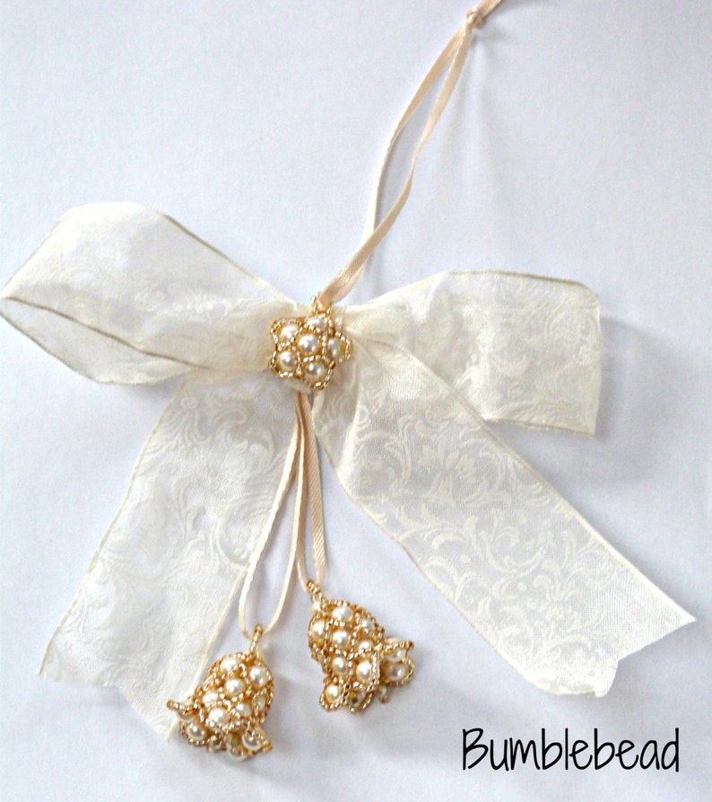 TUTORIAL: Bell 'n' Bows Christmas or Wedding Decoration A Seed Beadweaving Beading Tutorial Pattern image 1