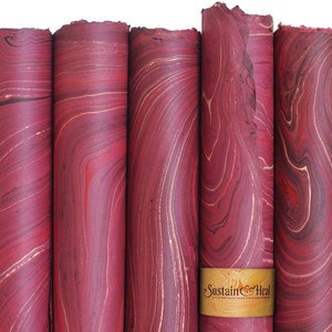 Burgundy with Gold—5 sheets text weight handmade fair trade marble paper
