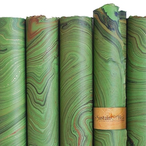 Kelly Green with Gold—5 sheets text weight handmade fair trade marble paper