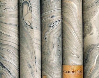 Light Gray with Silver and Gold—5 sheets text weight handmade fair trade marble paper