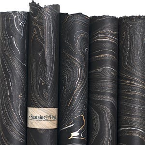 Black with Silver and Gold—5 sheets text weight handmade fair trade marble paper