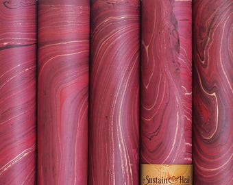 Burgundy with Gold—5 sheets text weight handmade fair trade marble paper