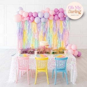 Pastel Unicorn Birthday Party Colorful Customizable Event Fringe Backdrop for Magical Celebrations, Themed Parties & Event Decor