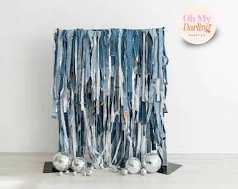 Handmade Denim & Diamonds Party Backdrop: Fringe Wall Decor, Streamer Wall, Custom Party Backdrop, Party Decor
