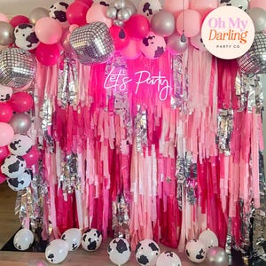 Pink Girls Birthday Decor Customizable Event Fringe Backdrop for Fun Celebrations, Themed Parties & Custom Party Decor, Streamer Wall