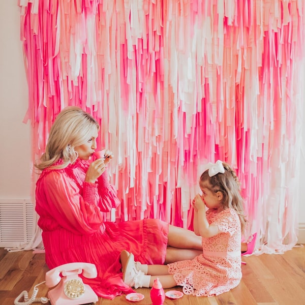 Pink Valentines Party Decor | Pink and rose gold backdrop/galentine party backdrop/colorful backdrop for birthday parties/ wedding/Fringe