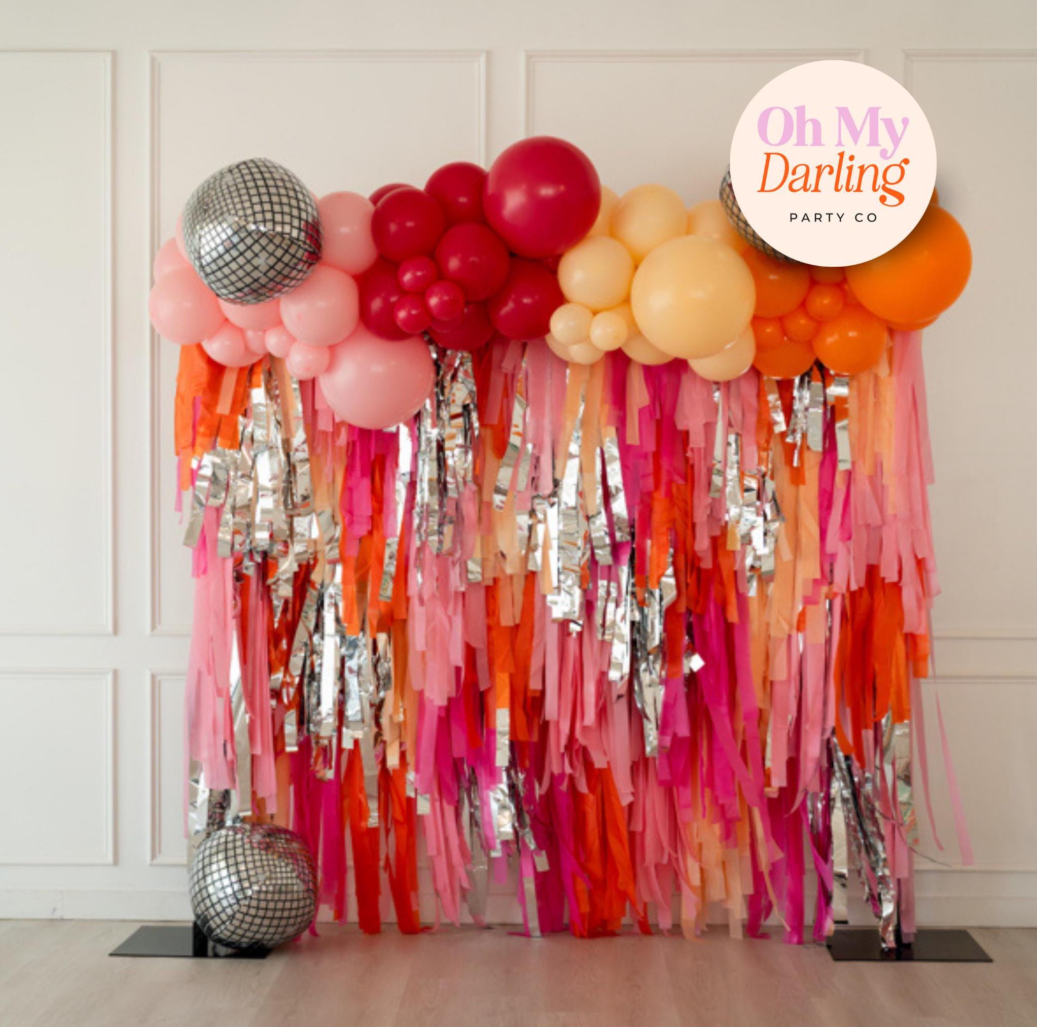 Pink & Orange Fringe Backdrop, Disco Time Fever, Pink Bachelorette Party, Birthday Party Decor, 70's Party, Retro Bachelorette Party Fringe