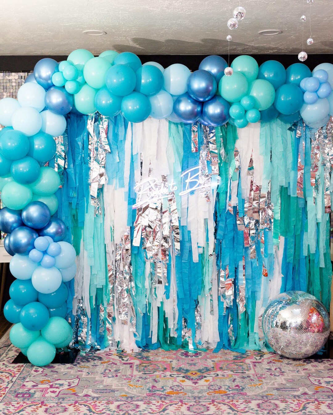 Blue White Silver Backdrop and Balloon Arch Garland Kit for Etsy